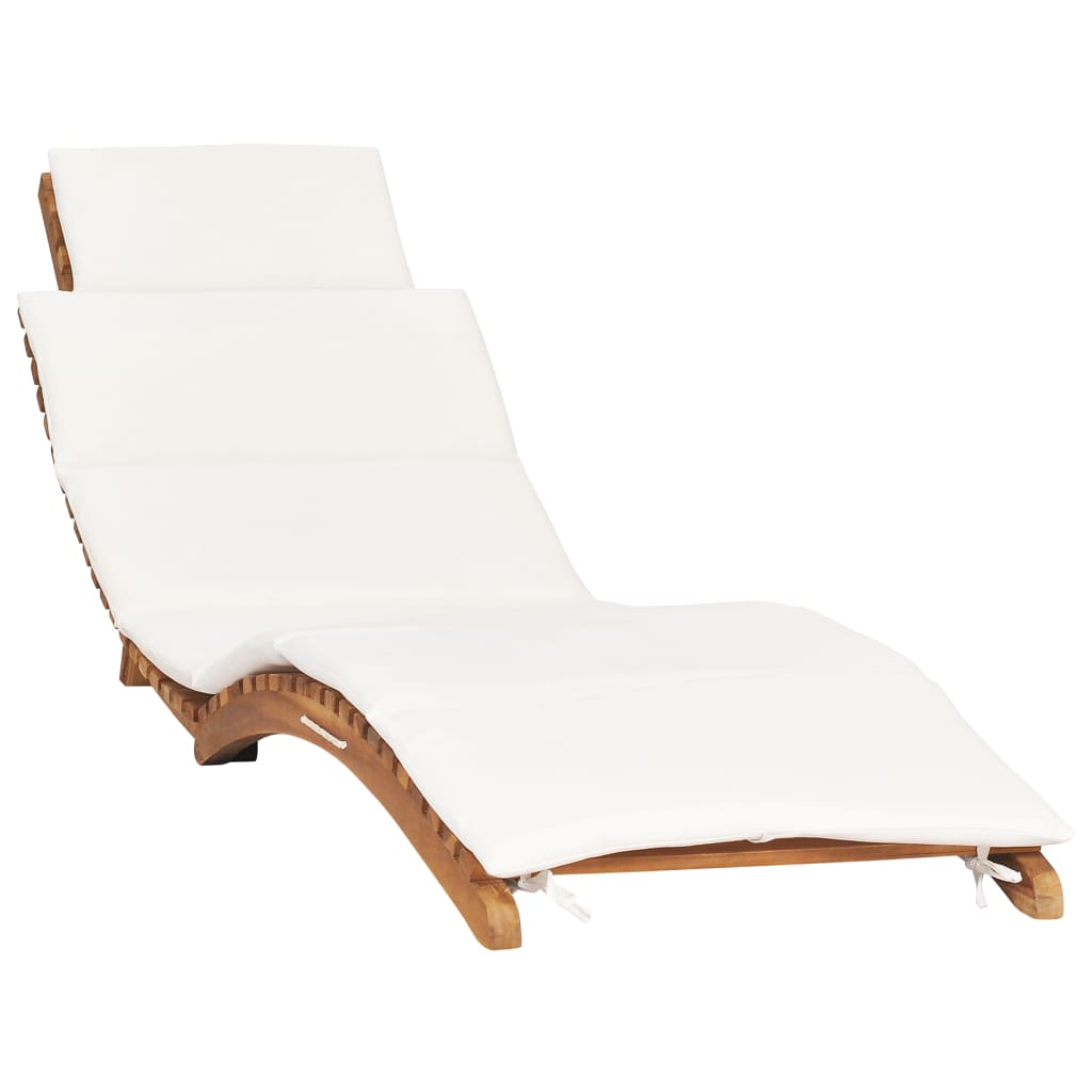 idaXL Lettino Prendisole Pieghevole con Cuscino Bianco Crema in Teak - homemem39