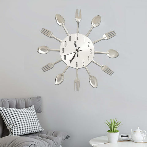 325162 vidaXL Wall Clock with Spoon and Fork Design Silver 31 cm Aluminium - homemem39