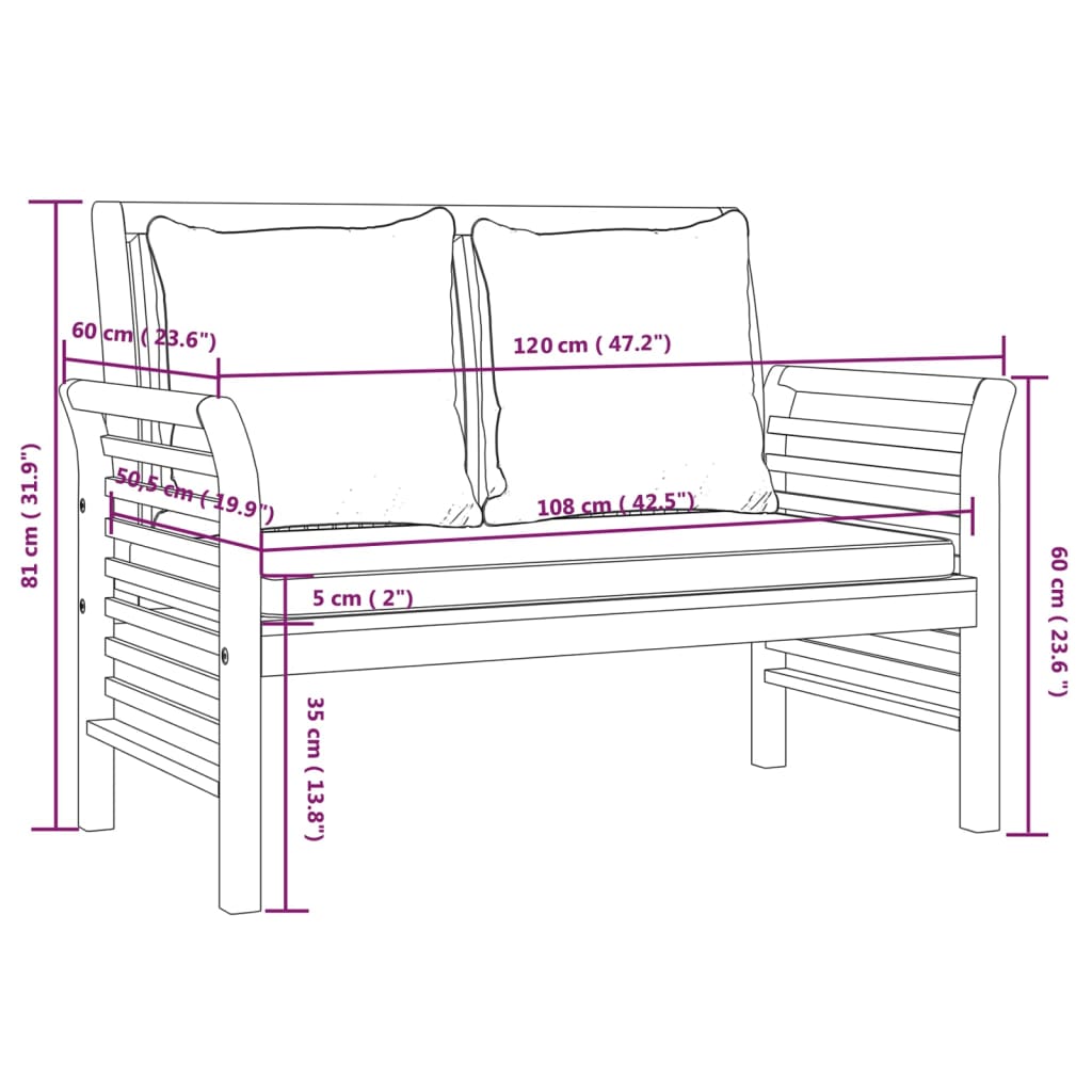 Set Divani Giardino 2 pz Cuscini Bianco Crema in Legno Massello - homemem39