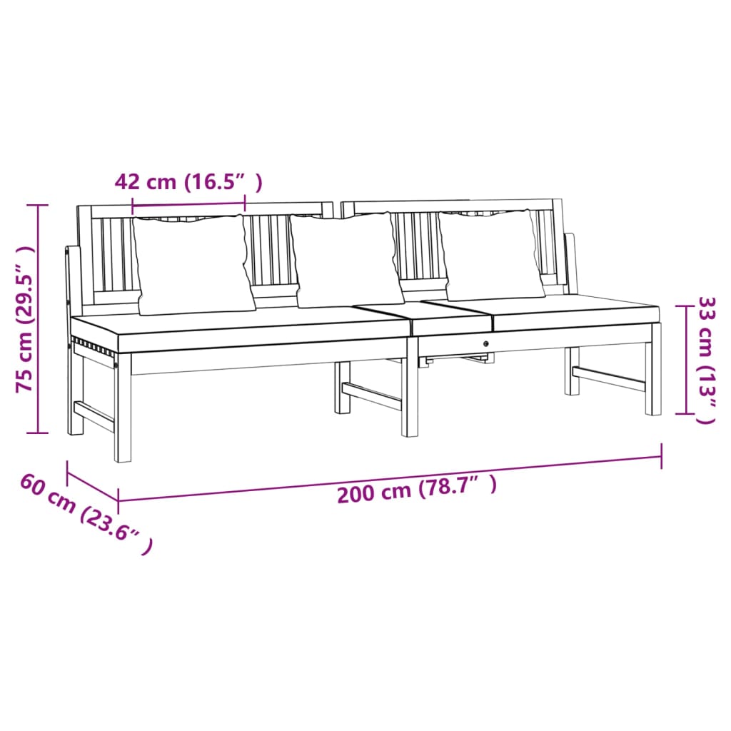 Dormeuse con Cuscino Crema 200x60x75cm Legno Massello di Acacia - homemem39