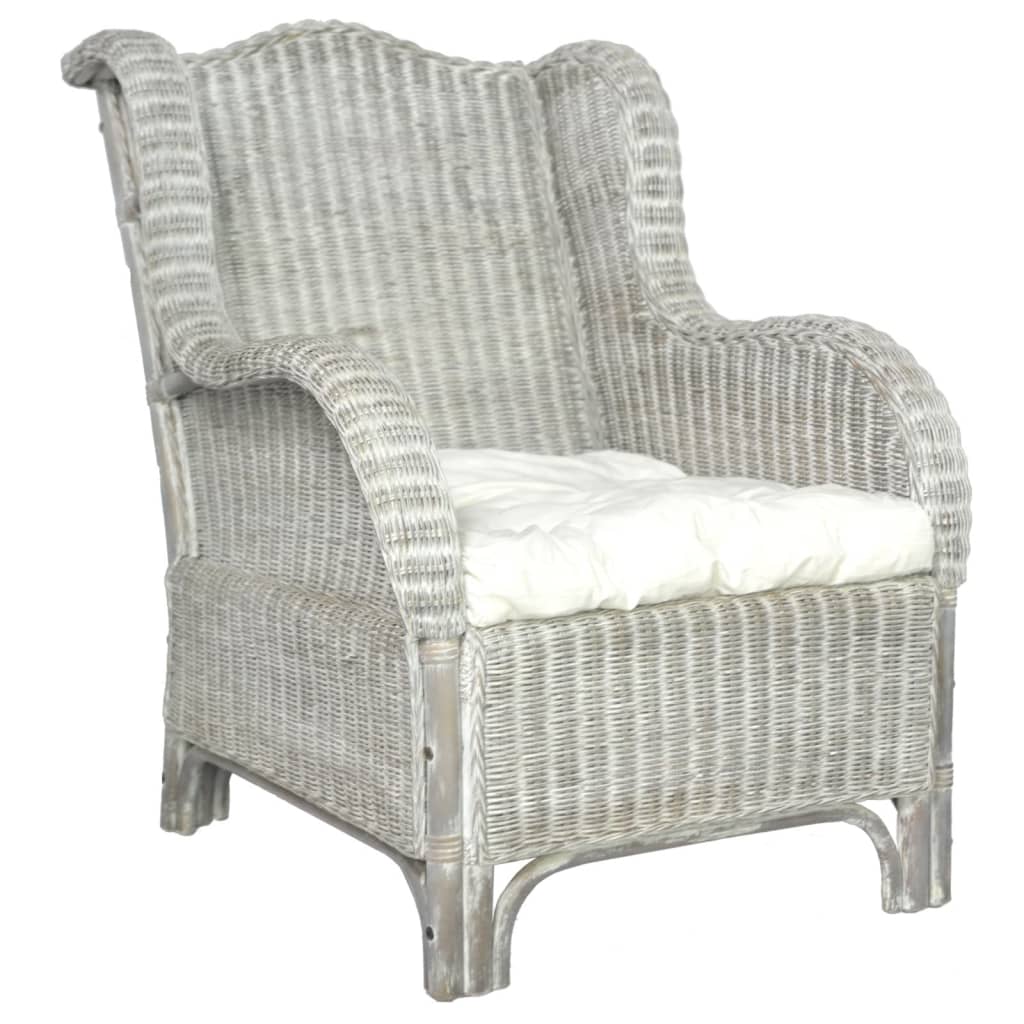 Divano con Cuscino Grigio in Rattan Naturale e Lino - homemem39