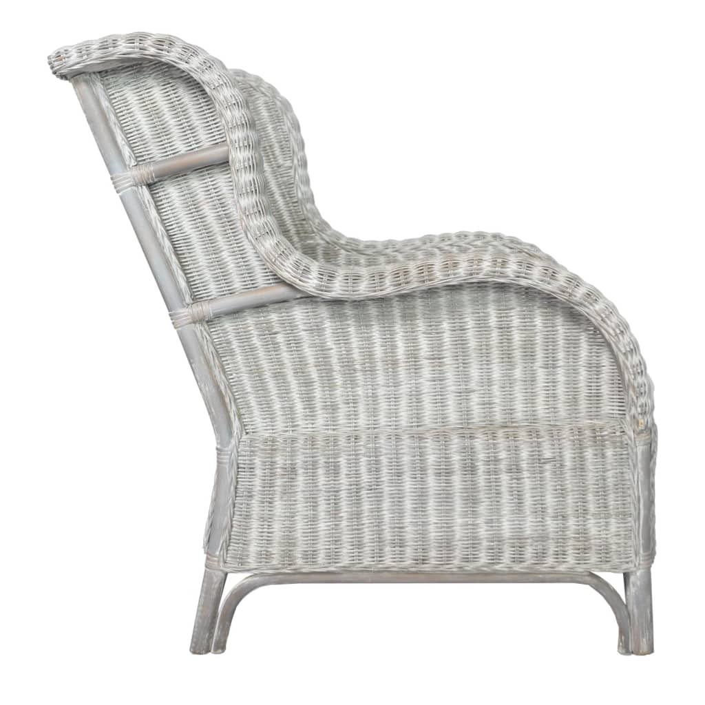 Divano con Cuscino Grigio in Rattan Naturale e Lino - homemem39