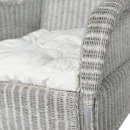 Divano con Cuscino Grigio in Rattan Naturale e Lino - homemem39