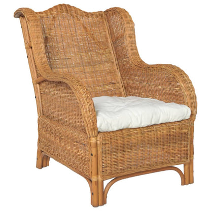 Divano con Cuscino Marrone Chiaro in Rattan Naturale e Lino - homemem39