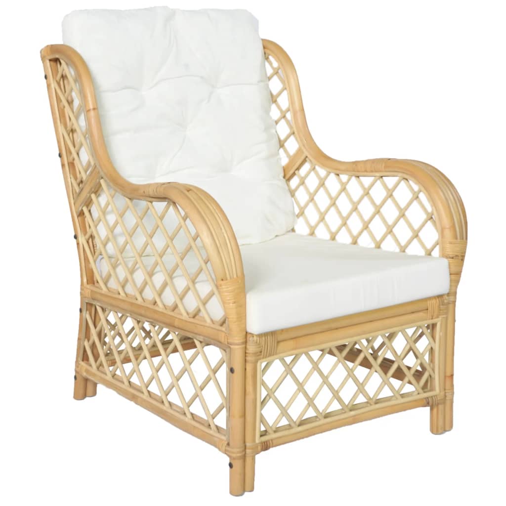 Divano con Cuscino in Rattan Naturale e Lino - homemem39