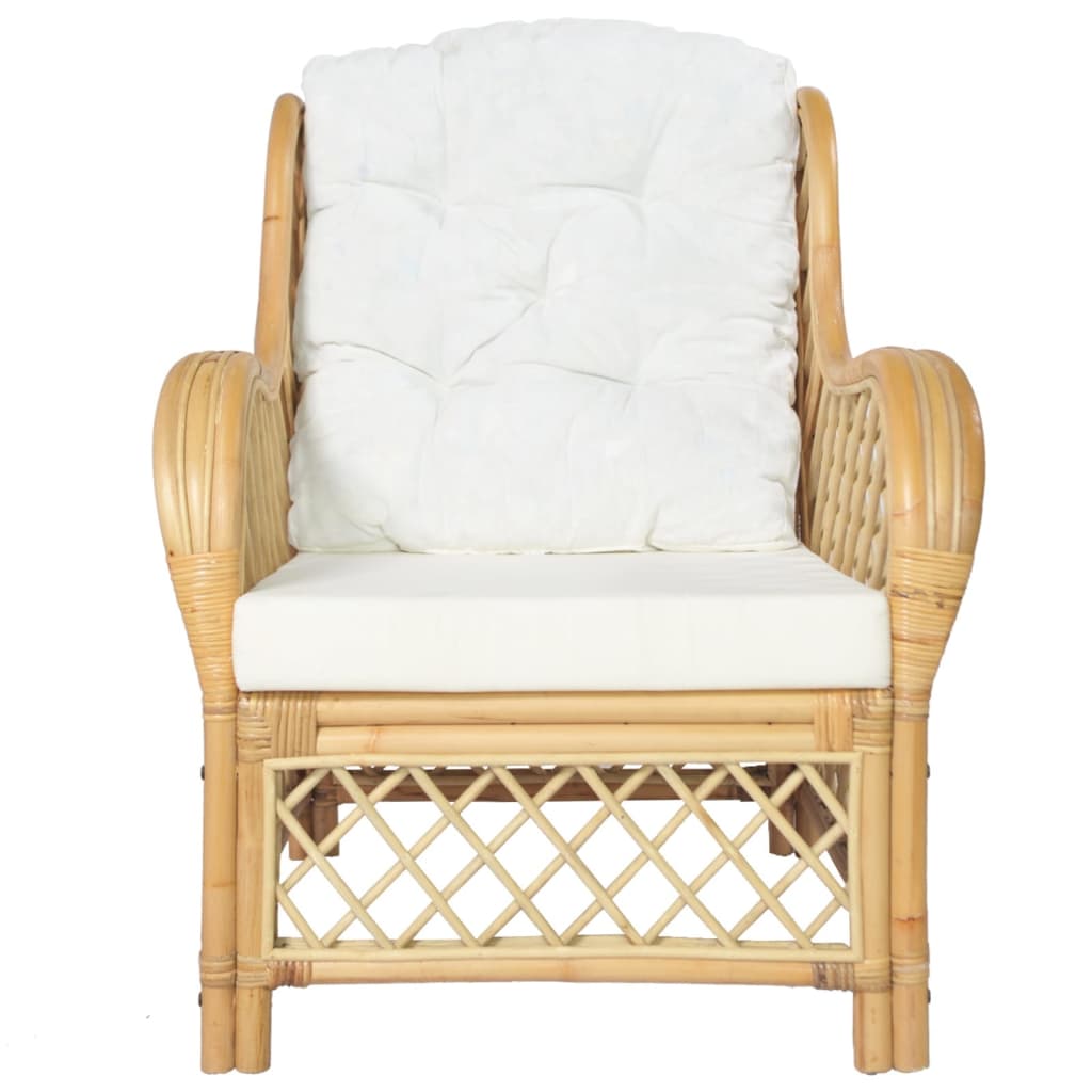 Divano con Cuscino in Rattan Naturale e Lino - homemem39