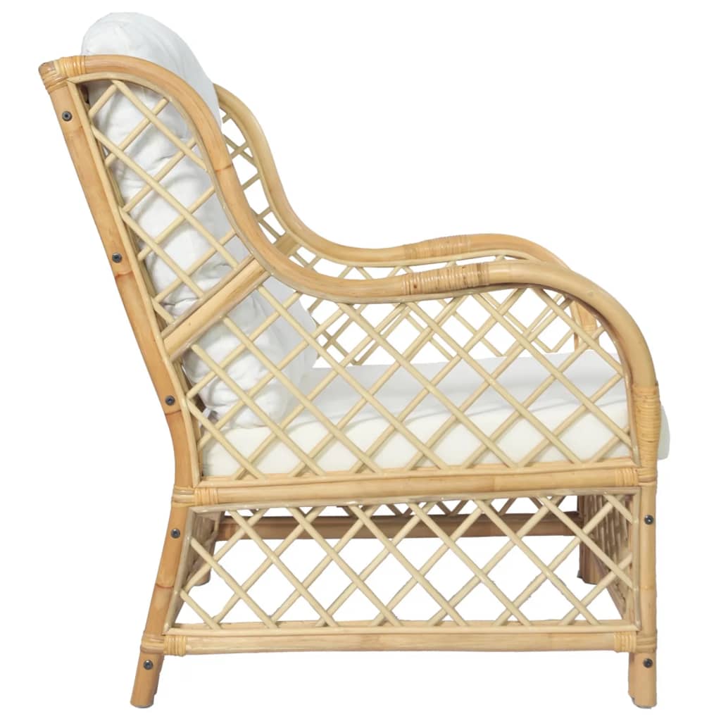 Divano con Cuscino in Rattan Naturale e Lino - homemem39