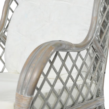 Divano con Cuscino Grigio in Rattan Naturale e Lino - homemem39