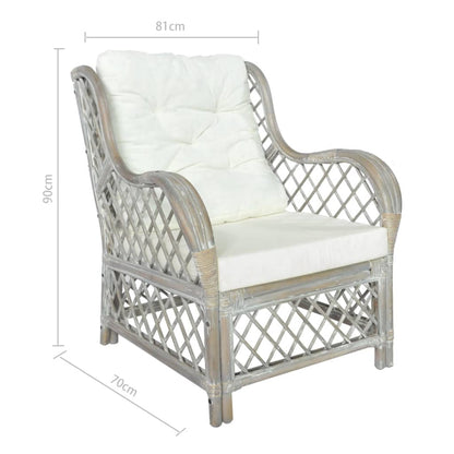 Divano con Cuscino Grigio in Rattan Naturale e Lino - homemem39