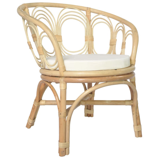 Sedia da Pranzo con Cuscino in Rattan Naturale e Lino - homemem39