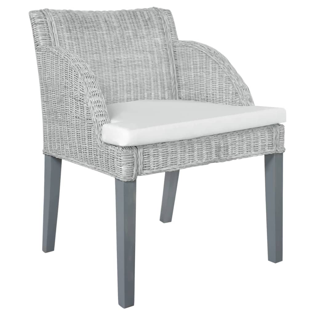 Sedia da Pranzo con Cuscino Grigio in Rattan Naturale - homemem39