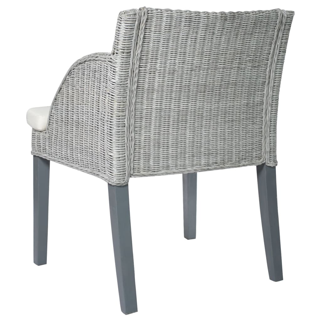 Sedia da Pranzo con Cuscino Grigio in Rattan Naturale - homemem39