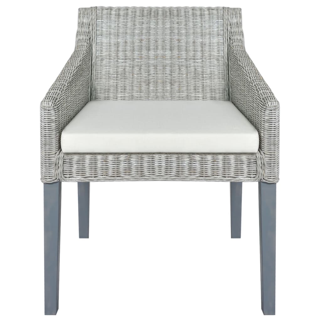 Sedia da Pranzo con Cuscino Grigio in Rattan Naturale - homemem39