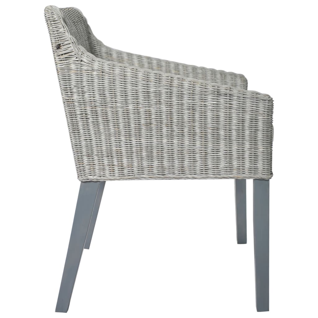 Sedia da Pranzo con Cuscino Grigio in Rattan Naturale - homemem39