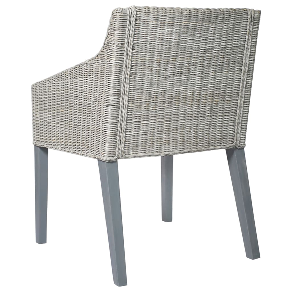 Sedia da Pranzo con Cuscino Grigio in Rattan Naturale - homemem39