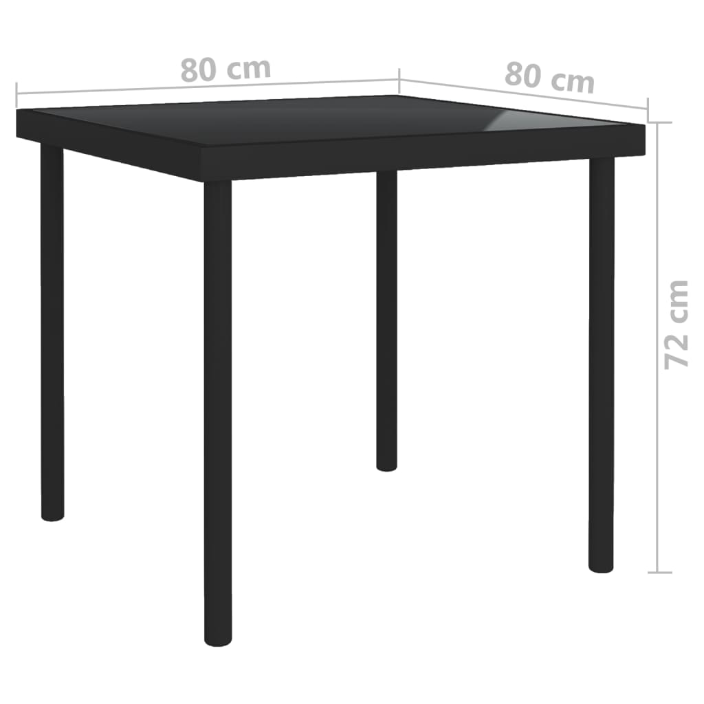 Tavolo da Pranzo per Esterni Nero 80x80x72 cm Vetro e Acciaio - homemem39