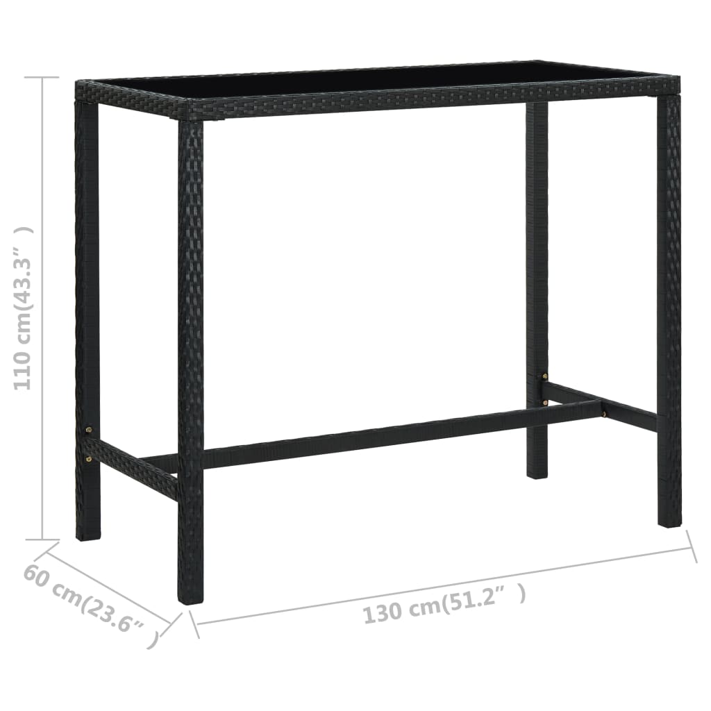 Tavolo da Bar per Esterni Nero 130x60x110 cm Polyrattan e Vetro - homemem39