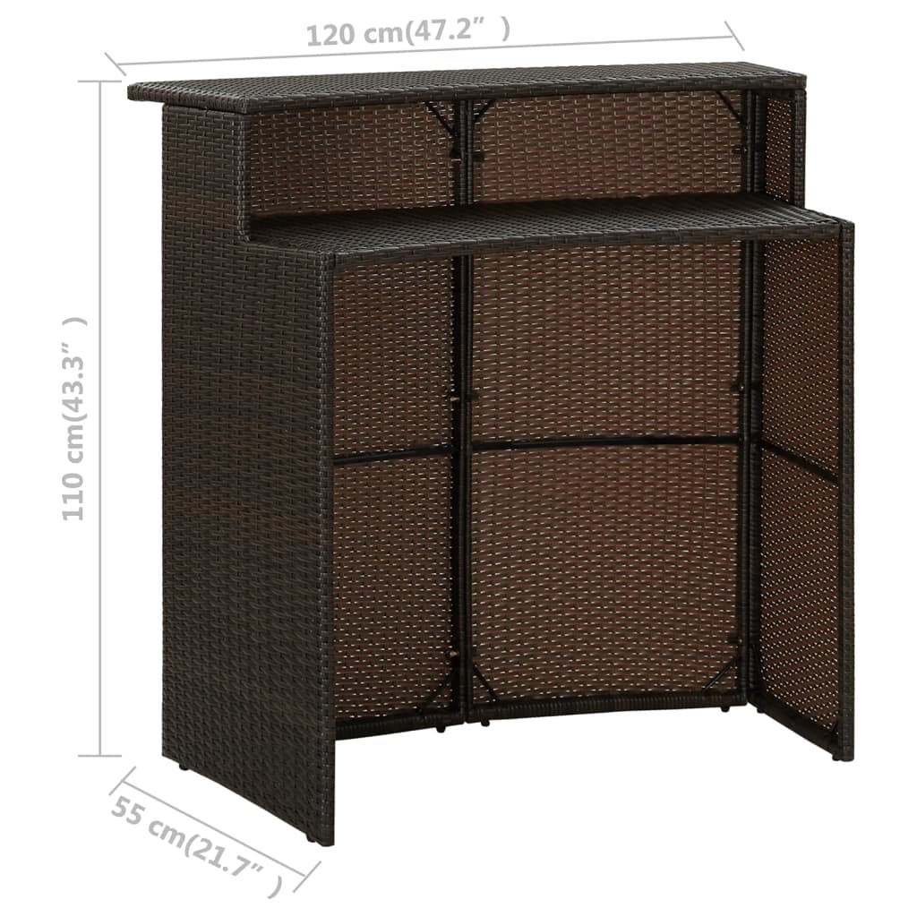 Tavolo da Bar per Esterni Marrone 120x55x110 cm in Polyrattan - homemem39