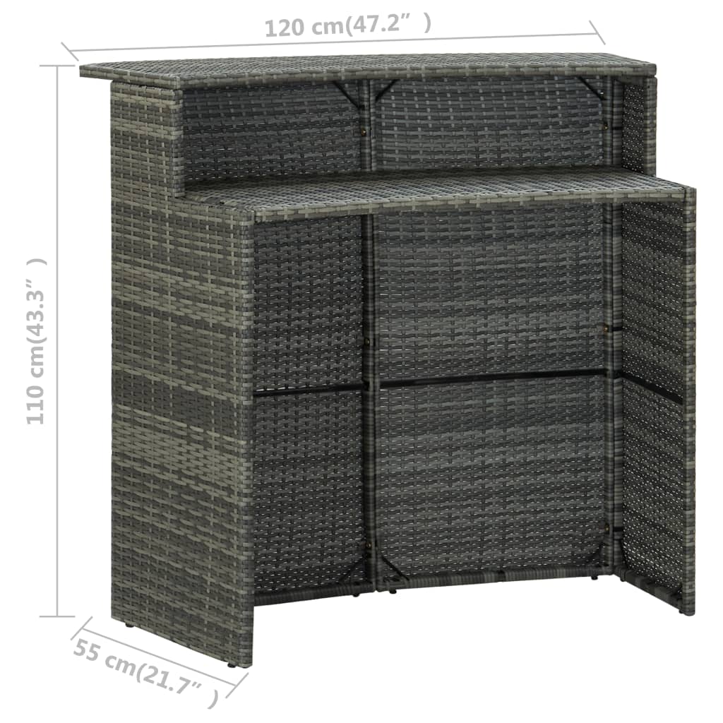 Tavolo da Bar per Esterni Grigio 120x55x110 cm in Polyrattan - homemem39