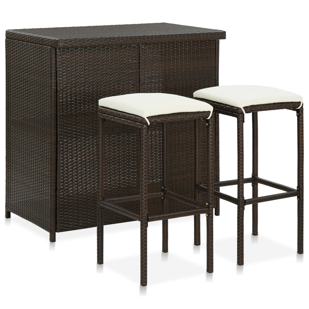 Set da Bar 3 pz in Polyrattan Marrone - homemem39