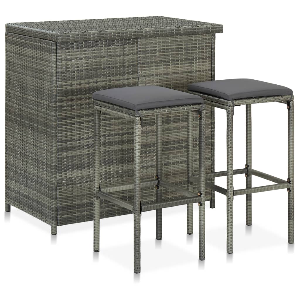 Set da Bar 3 pz in Polyrattan Grigio - homemem39