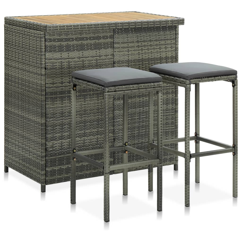 Set da Bar 3 pz in Polyrattan Grigio - homemem39