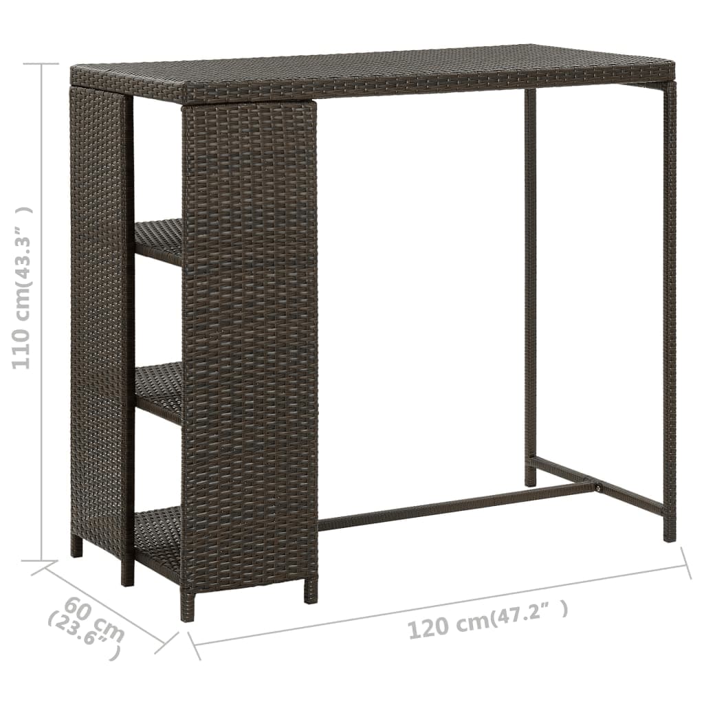 Tavolo da Bar con Ripiani Marrone 120x60x110 cm in Polyrattan - homemem39