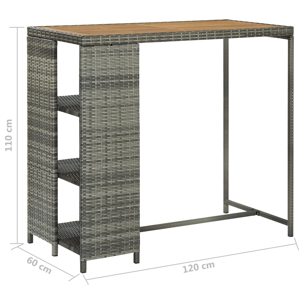 Tavolo da Bar con Ripiani Grigio 120x60x110 cm in Polyrattan - homemem39