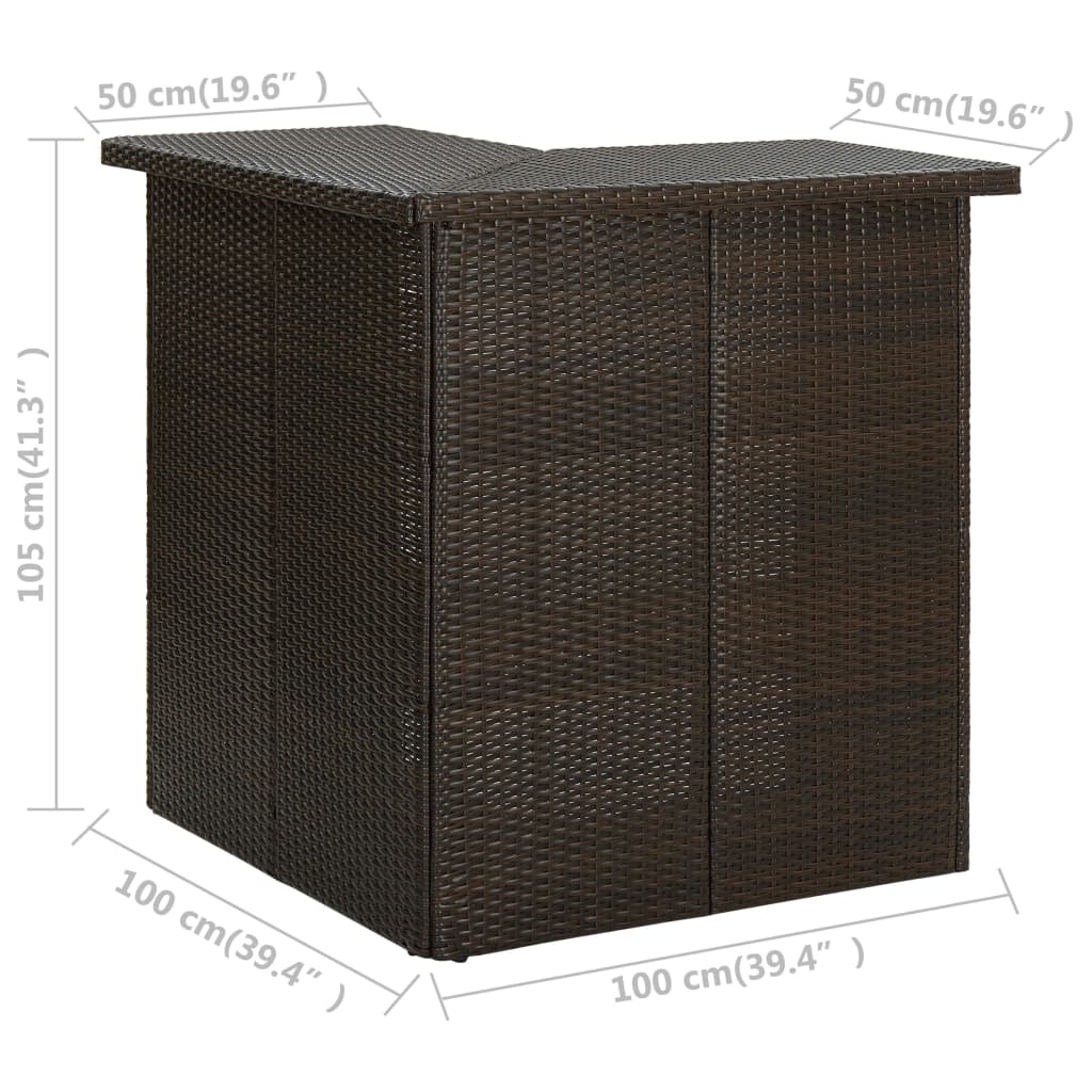 Tavolo da Bar ad Angolo Marrone 100x50x105 cm in Polyrattan - homemem39