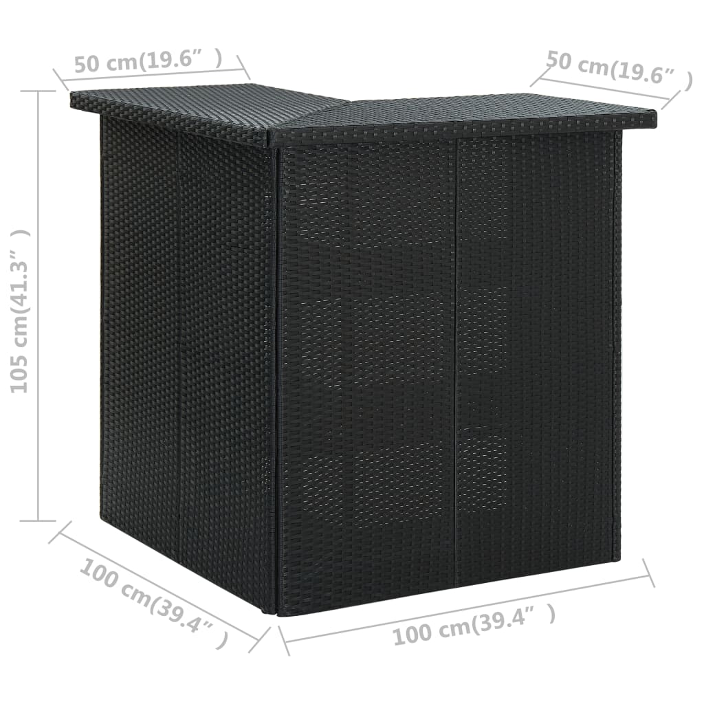 Tavolo da Bar ad Angolo Nero 100x50x105 cm in Polyrattan - homemem39