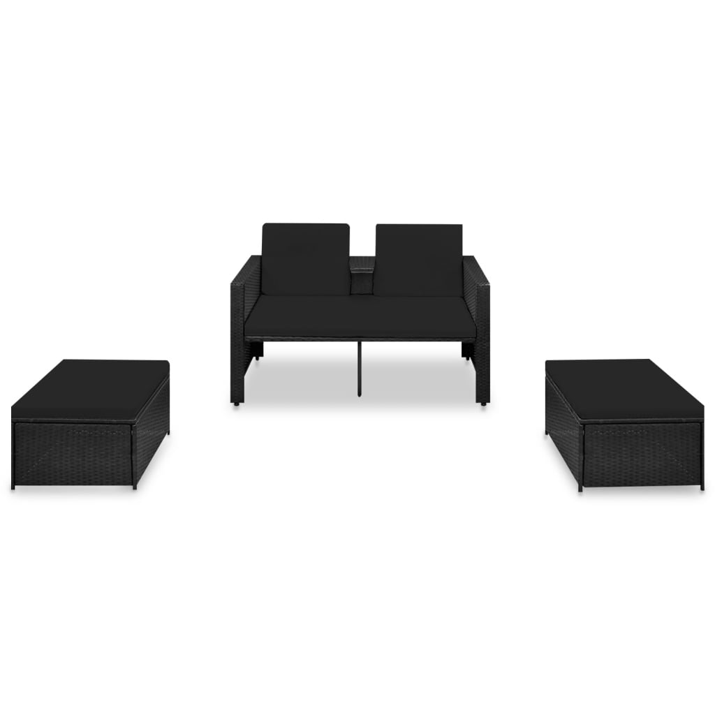 Set Divani da Giardino 3 pz con Cuscini in Polyrattan Nero - homemem39