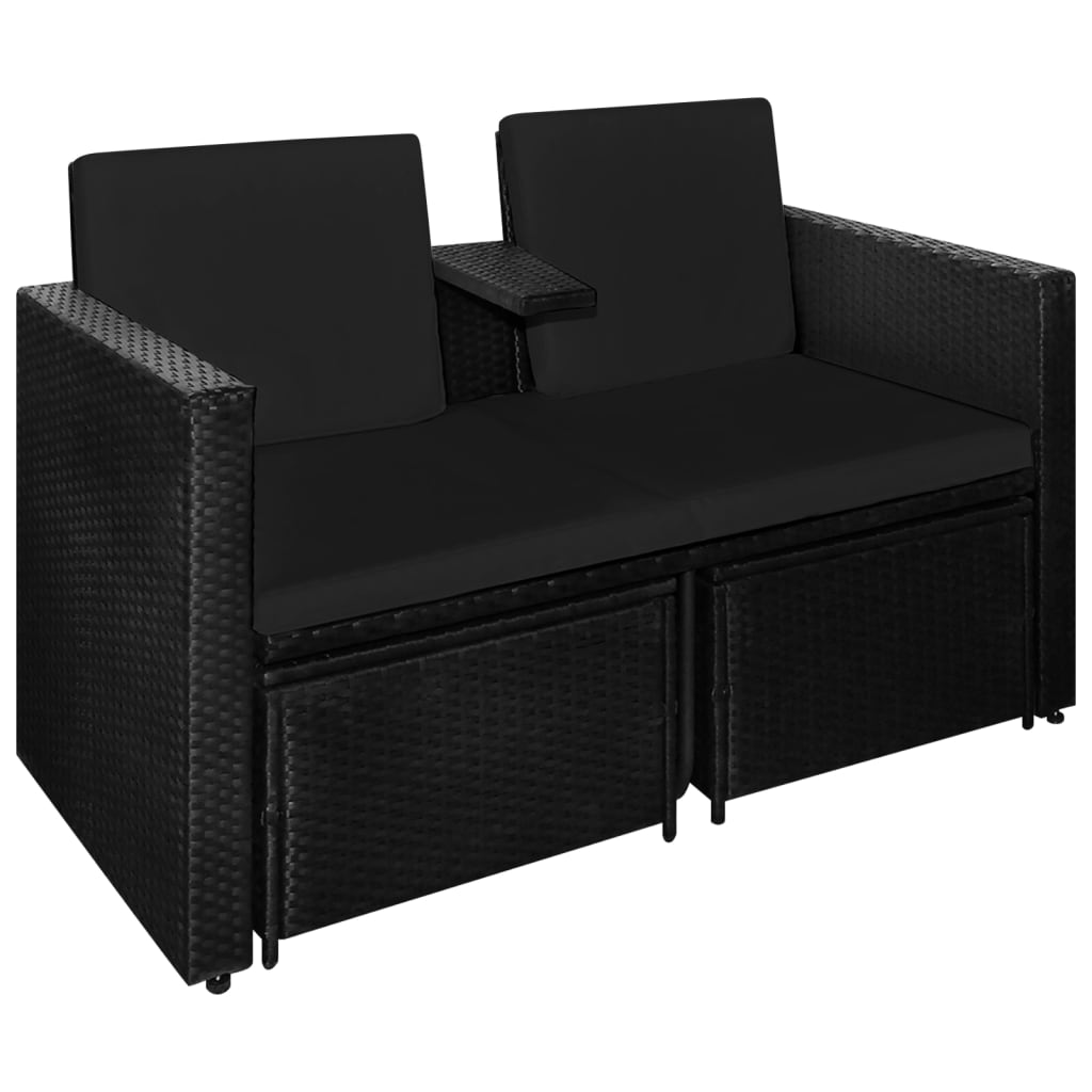 Set Divani da Giardino 3 pz con Cuscini in Polyrattan Nero - homemem39