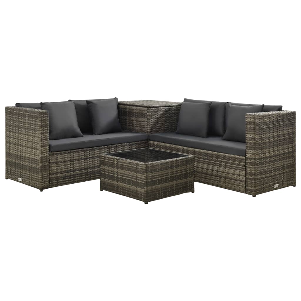 Set Divani da Giardino 4 pz con Cuscini in Polyrattan Grigio - homemem39