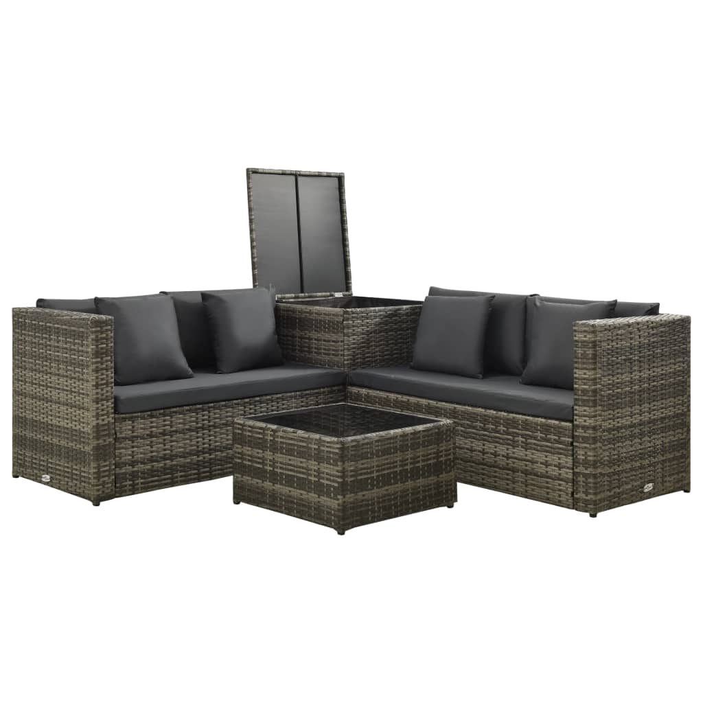 Set Divani da Giardino 4 pz con Cuscini in Polyrattan Grigio - homemem39