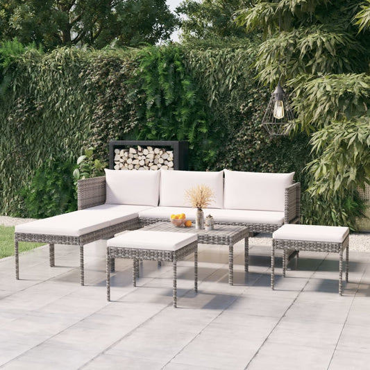 Set Divani da Giardino 6 pz con Cuscini in Polyrattan Grigio - homemem39