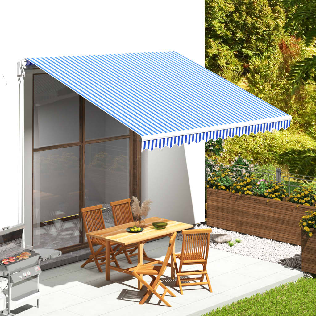 Tessuto di Ricambio per Tenda da Sole Blu e Bianco 4x3,5 m - homemem39