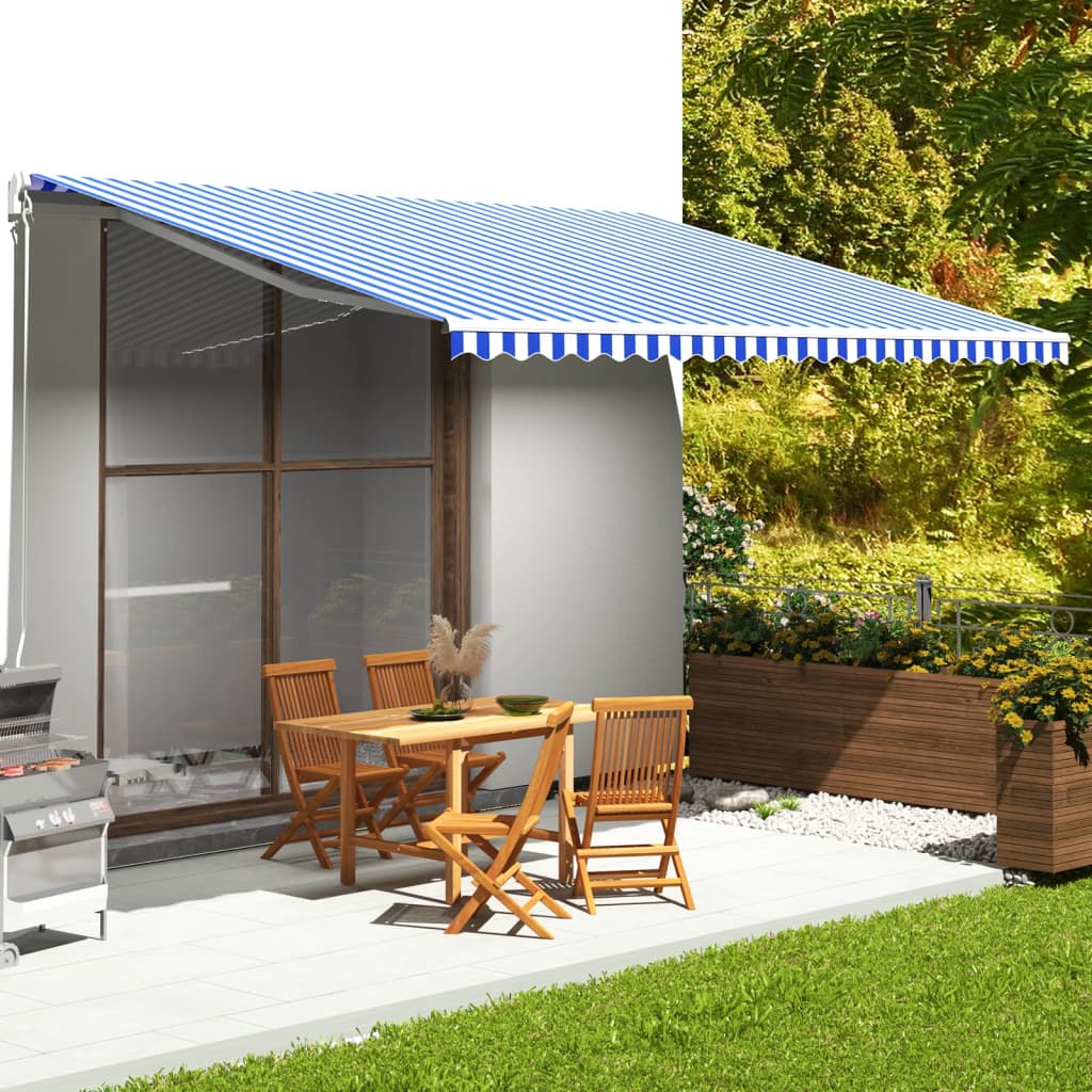 Tessuto di Ricambio per Tenda da Sole Blu e Bianco 5x3,5 m - homemem39