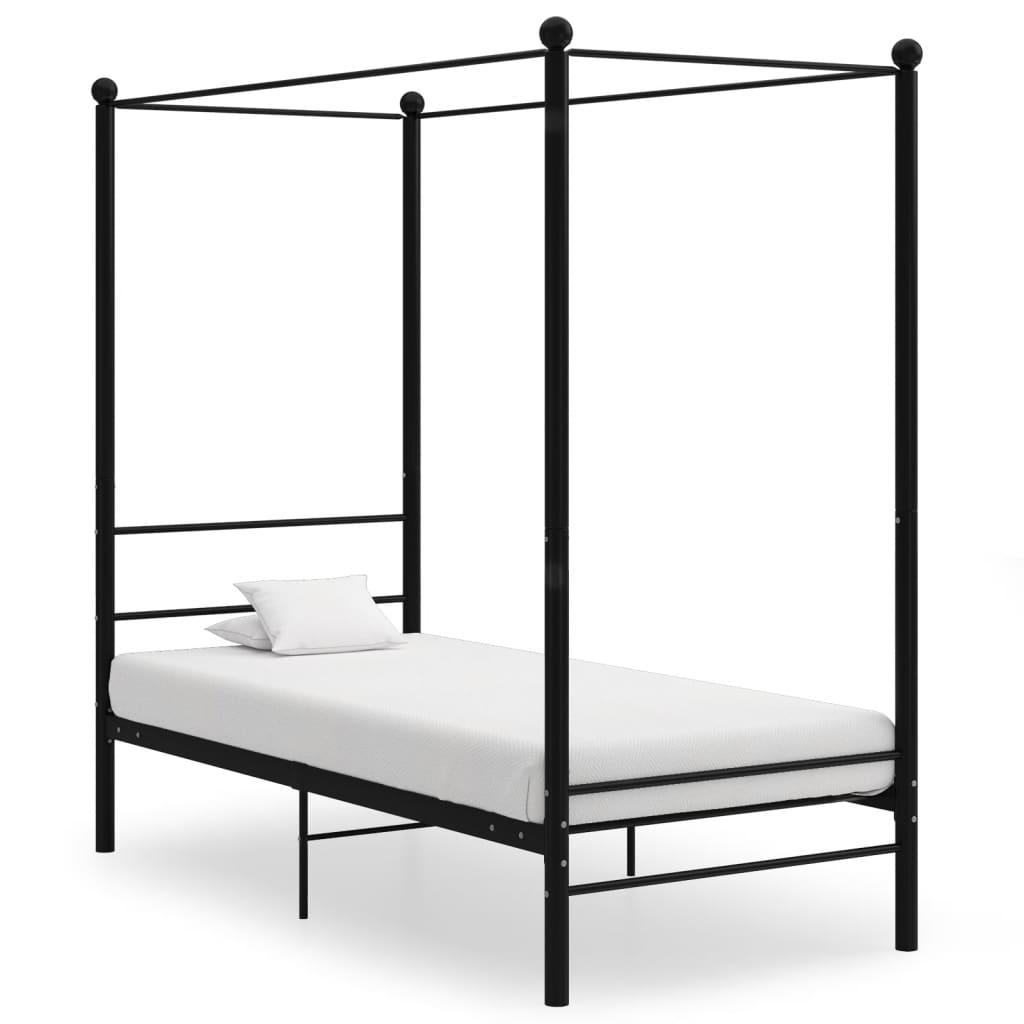 Letto a Baldacchino Nero in Metallo 90x200 cm - homemem39