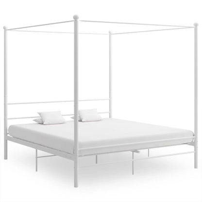 Letto a Baldacchino Bianco in Metallo 200x200 cm - homemem39