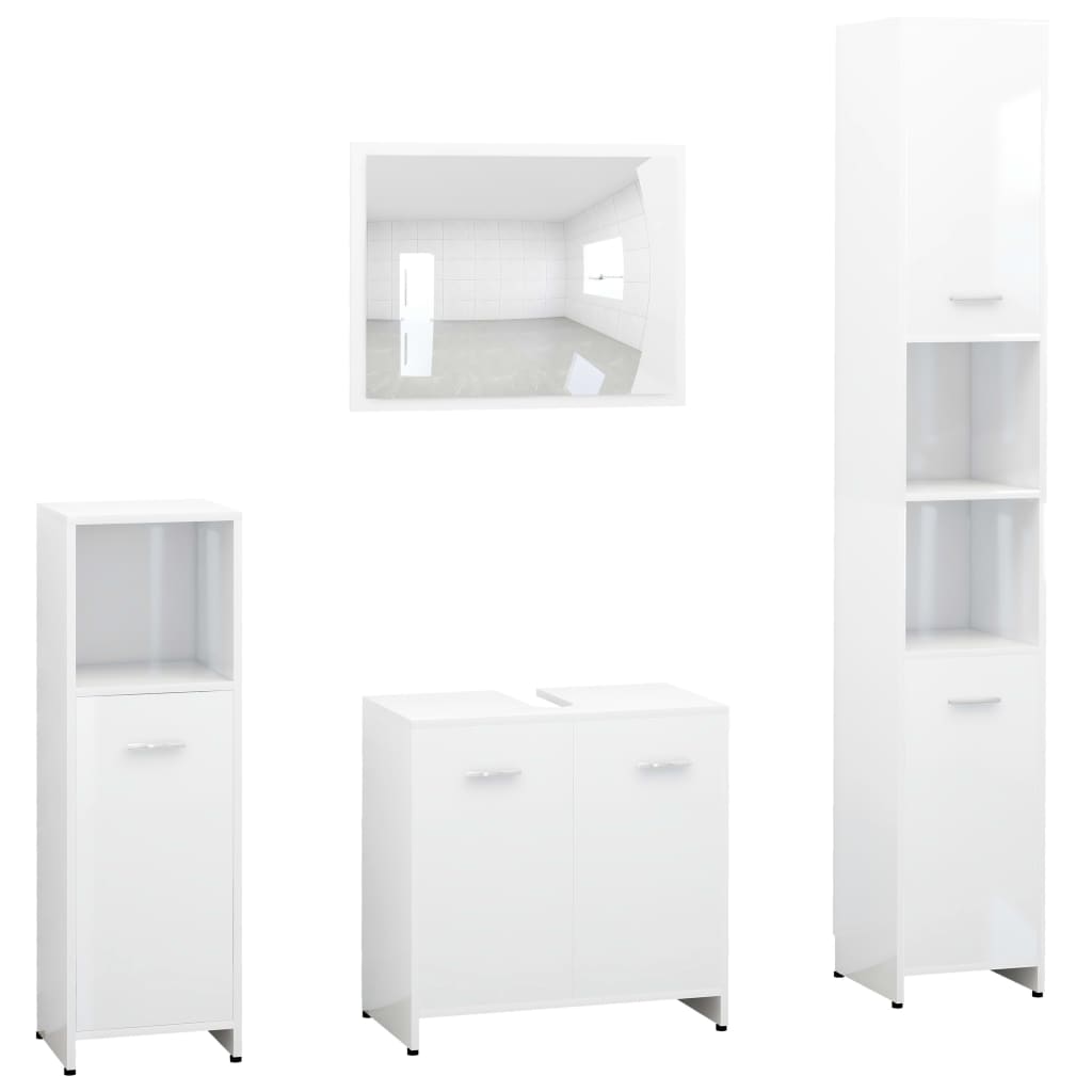 Set Mobili da Bagno 4 pz Bianco Lucido in Truciolato - homemem39