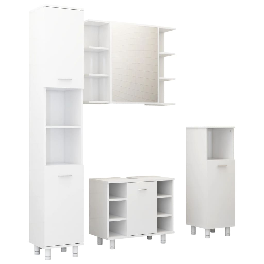 Set Mobili da Bagno 4 pz Bianco Lucido in Truciolato - homemem39