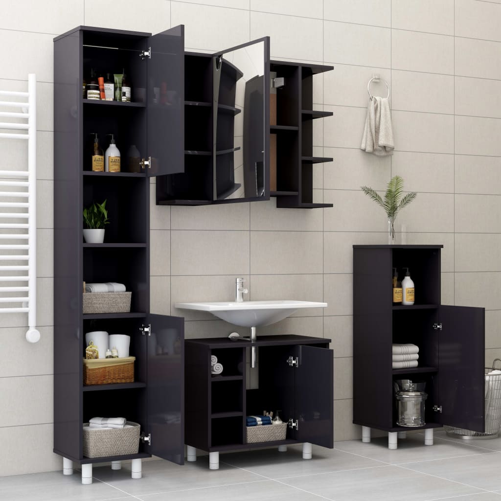 Set Mobili da Bagno 4 pz Grigio Lucido in Truciolato - homemem39