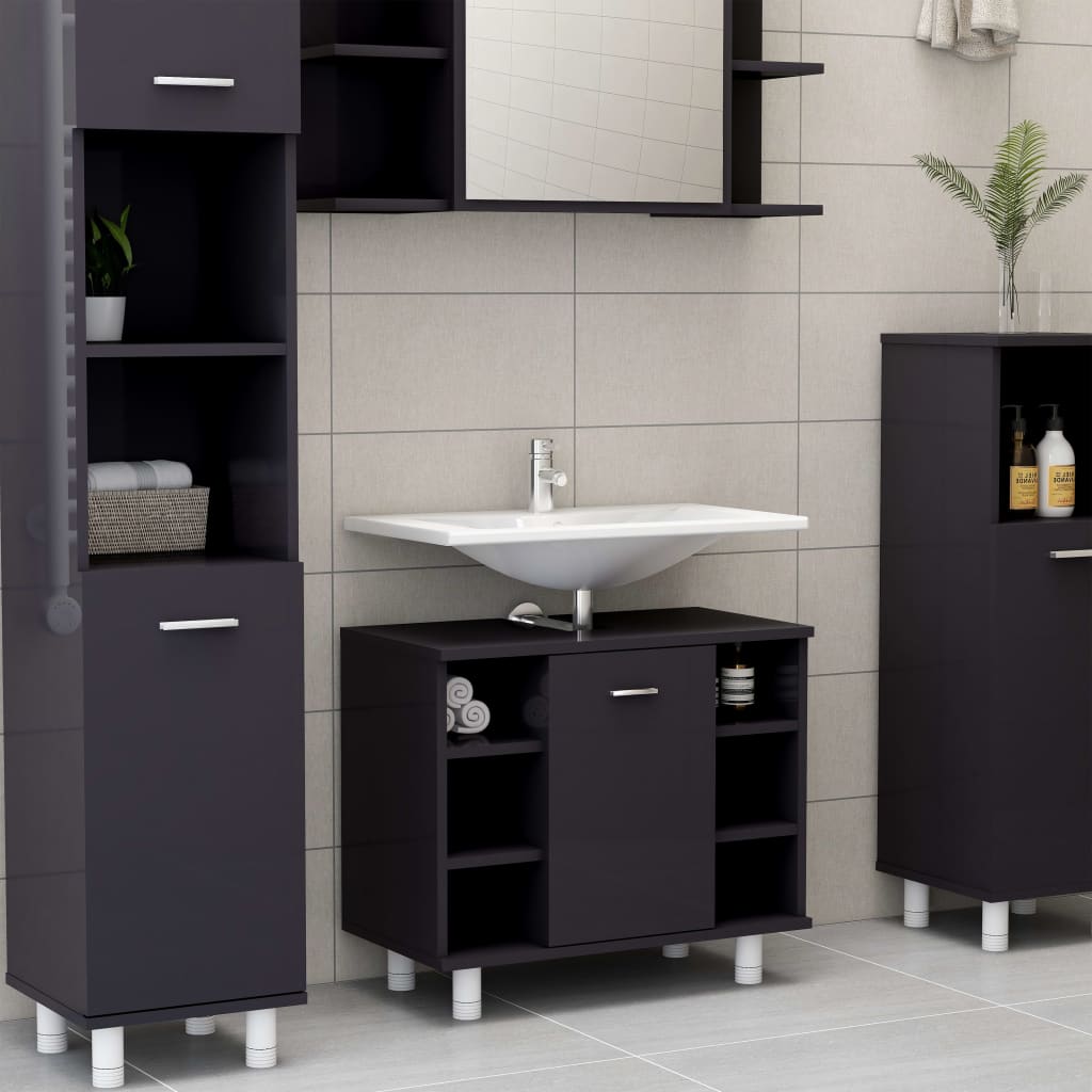 Set Mobili da Bagno 4 pz Grigio Lucido in Truciolato - homemem39