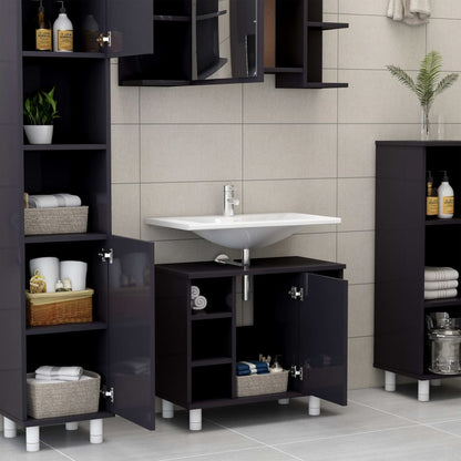 Set Mobili da Bagno 4 pz Grigio Lucido in Truciolato - homemem39