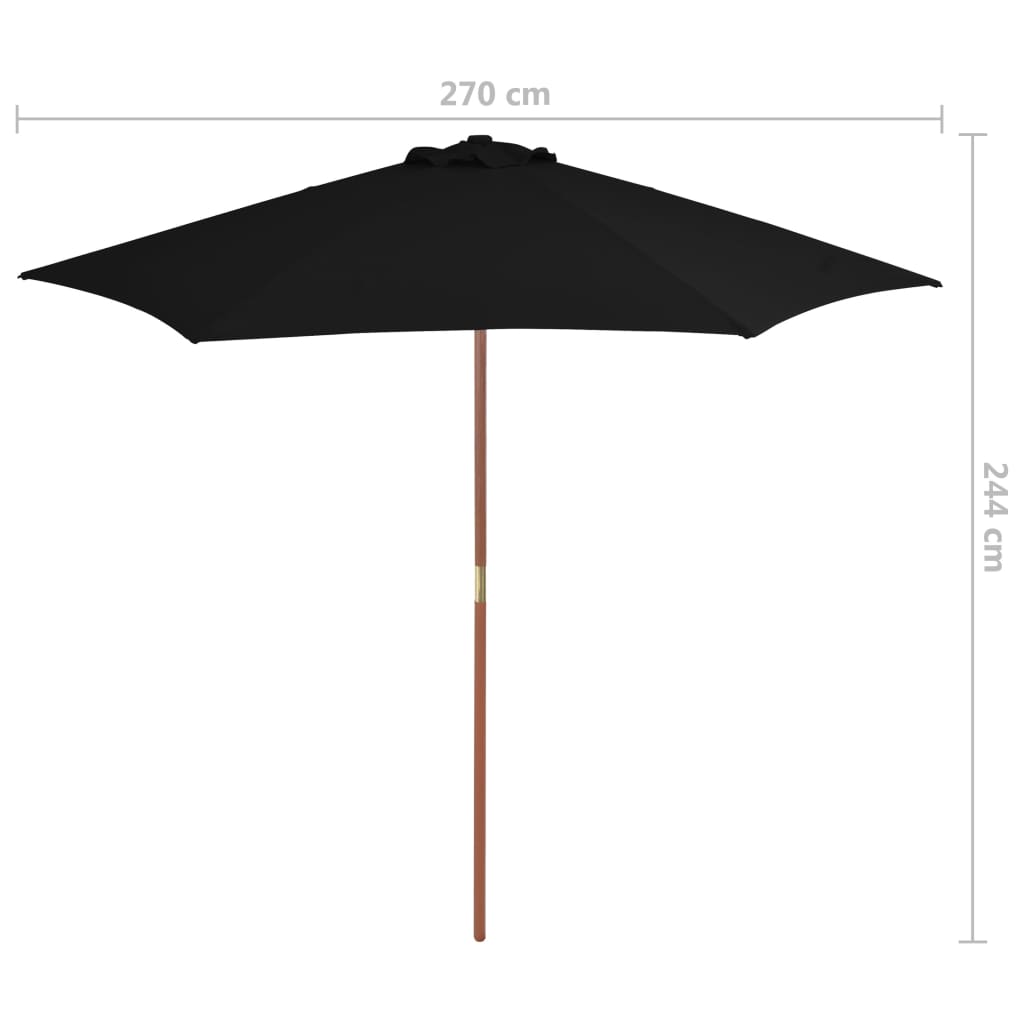 Ombrellone da Esterni con Palo in Legno 270 cm Nero - homemem39