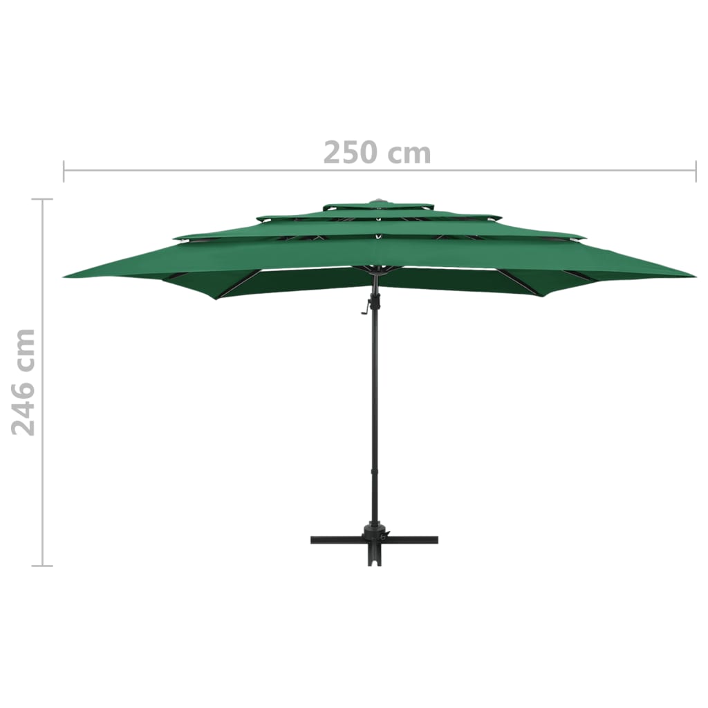 Ombrellone a 4 Livelli con Palo in Alluminio Verde 250x250 cm - homemem39