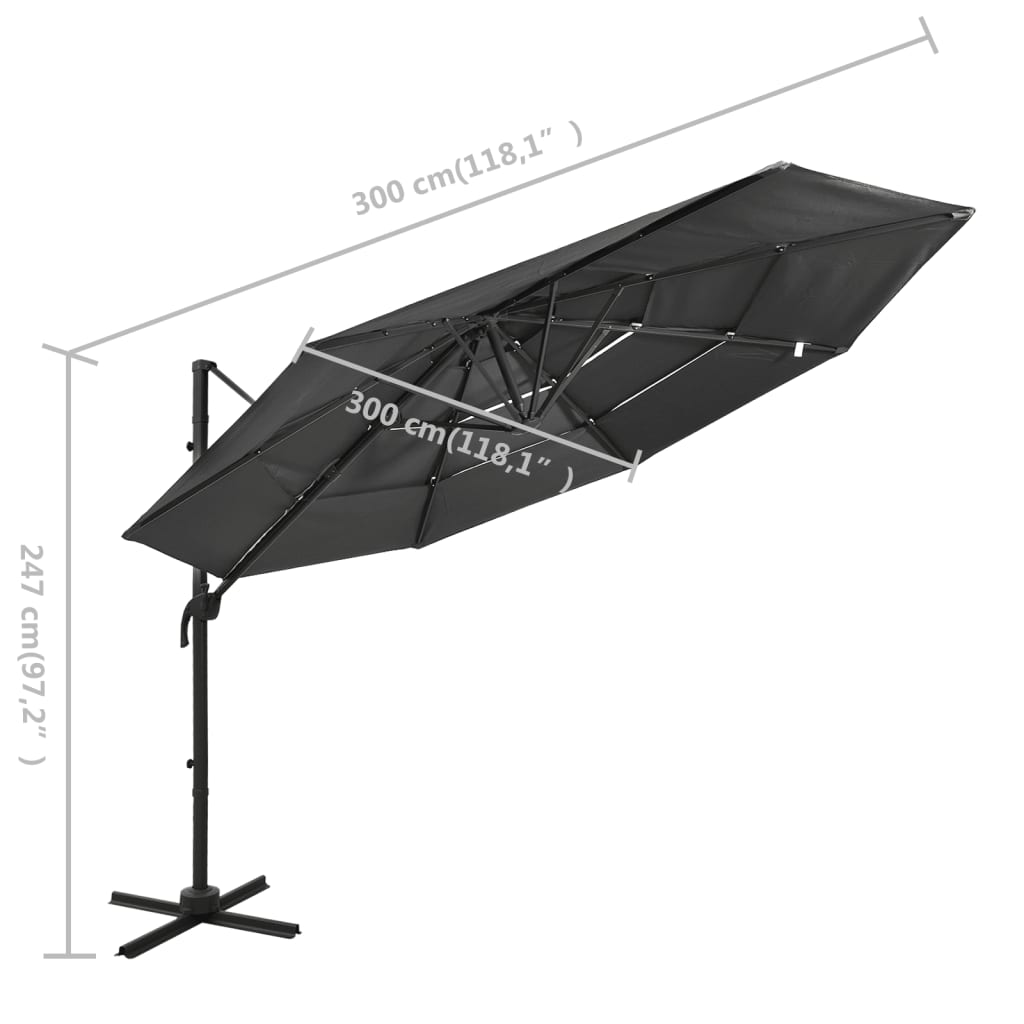 Ombrellone a 4 Livelli con Palo in Alluminio Antracite 3x3 m - homemem39