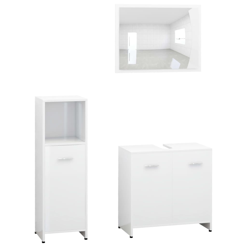 Set Mobili da Bagno 3 pz Bianco Lucido in Truciolato - homemem39