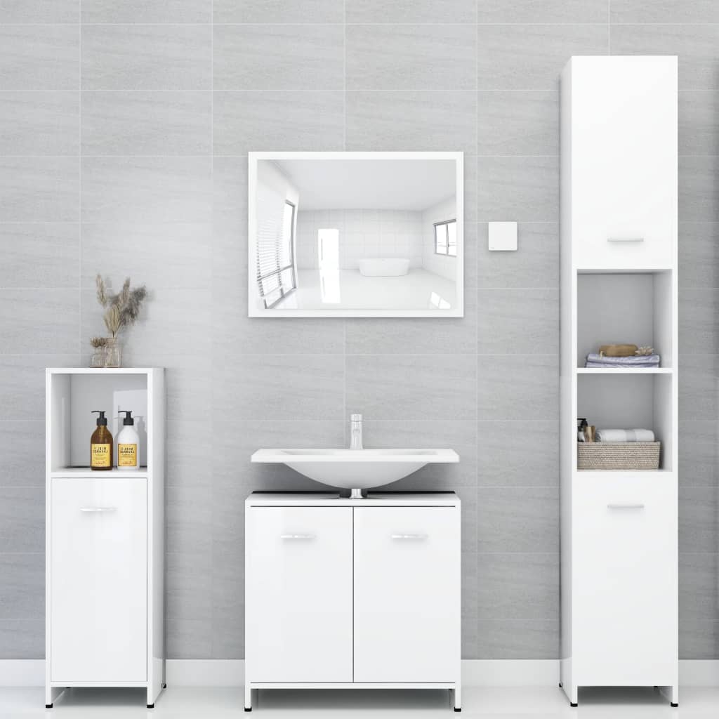 Set Mobili da Bagno 3 pz Bianco Lucido in Truciolato - homemem39