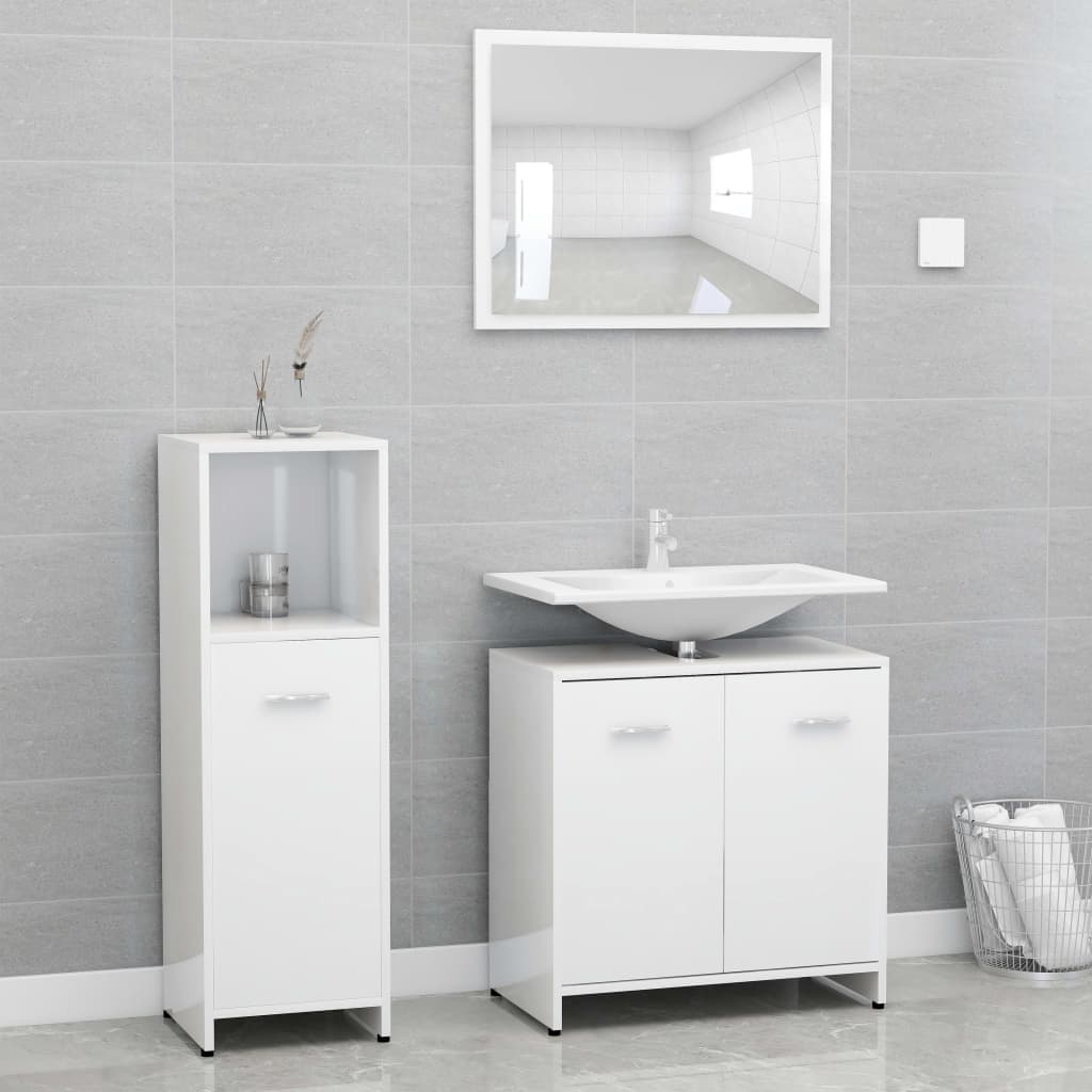 Set Mobili da Bagno 3 pz Bianco Lucido in Truciolato - homemem39